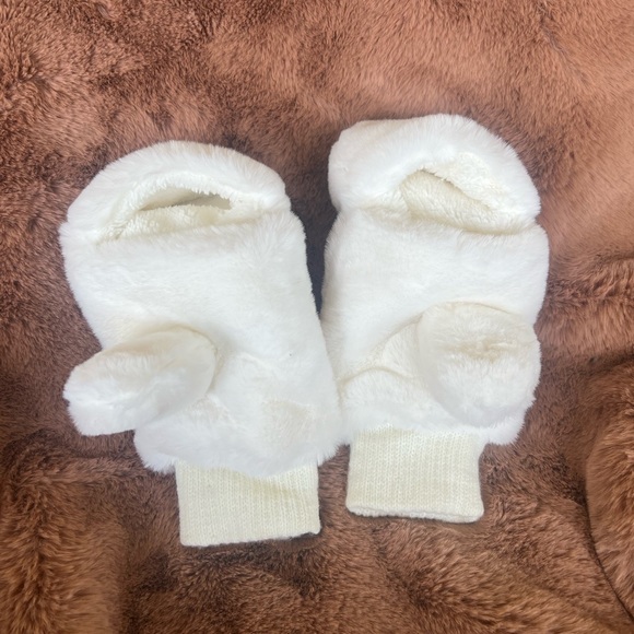 C.C White Faux Fur Mittens - Picture 2 of 2